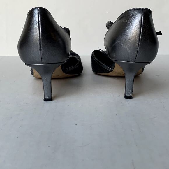 Kate Spade Gun Metal Silver Wool Kitten Heels Pumps D'Orsay Ankle Strap Size 7 - Picture 4 of 9